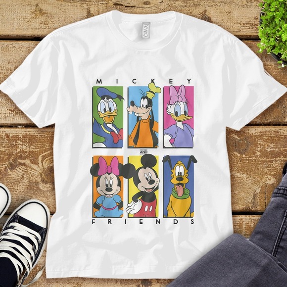 Disney Mickey And Friends Group Shot Panels Graphic Unisex Tee Adult T-shirt Kid - Picture 1 of 2